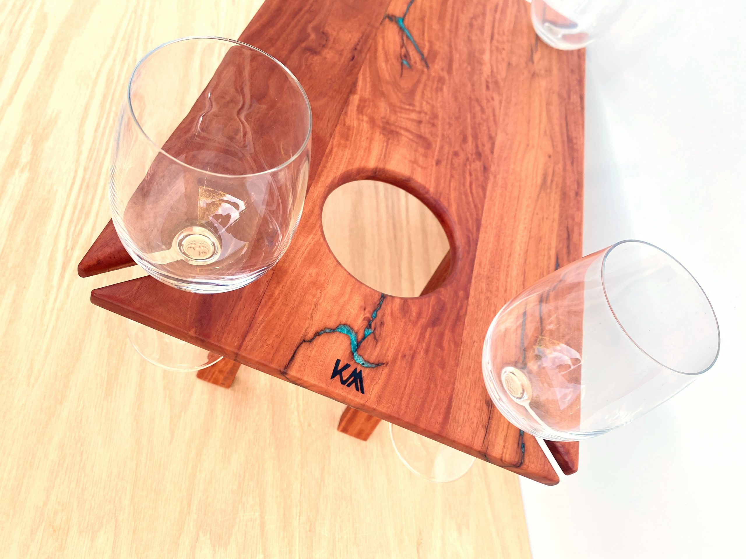 Folding Picnic Table Made From Blackbutt Timber And Turquoise Resin   Table Turq 2 Scaled 